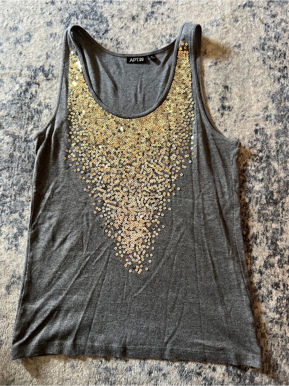 Apt. 9 Gray Tank Top with Gold Sequin V-Front